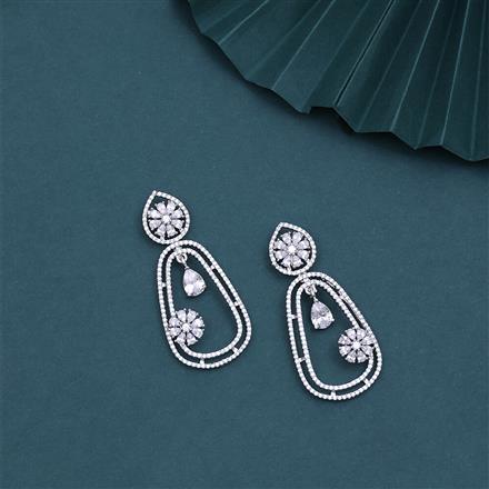 Cubic Zirconia Classic Earring With 2 Tone Rhodium Black Plating