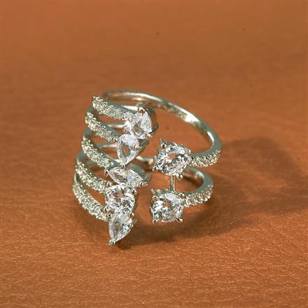 Cz Adjustable Ring With Black 2 Tone Rhodium Plating