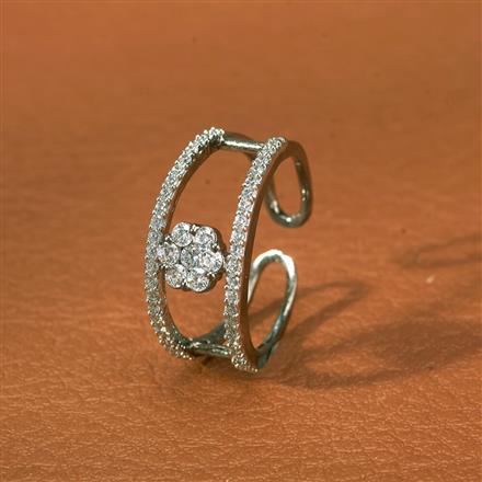 Cz Adjustable Ring With Black 2 Tone Rhodium Plating