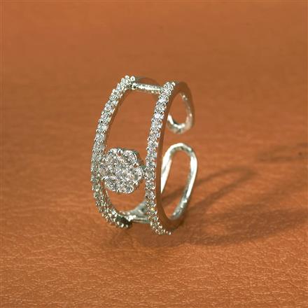 Cz Adjustable Ring With Black 2 Tone Rhodium Plating