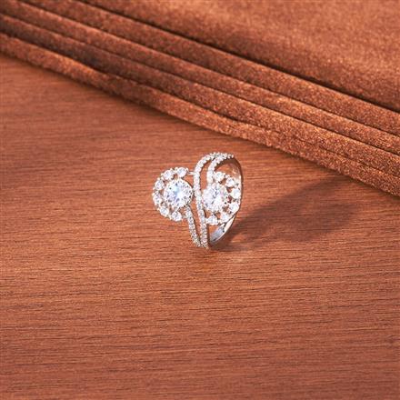 Cz Adjustable Finger Ring With Black 2 Tone Rhodium Plating