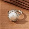 Cubic Zirconia Pearl Ring With Gold Rhodium 2 Tone Plating