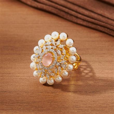 Cubic Zirconia Pearl Ring With 2 Tone Plating