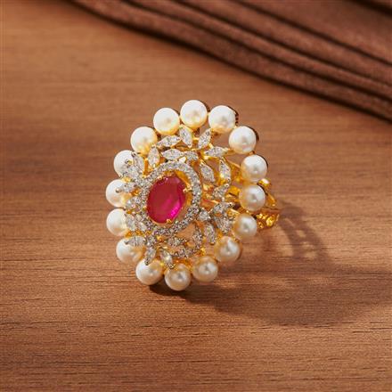 Cubic Zirconia Pearl Ring With 2 Tone Plating