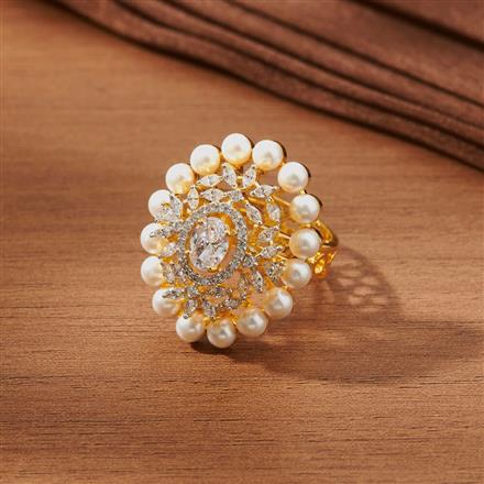 Cubic Zirconia Pearl Ring With 2 Tone Plating