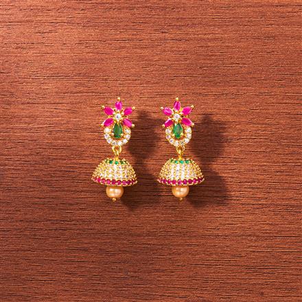 Cubic Zirconia Pearl Jhumki With Gold Plating