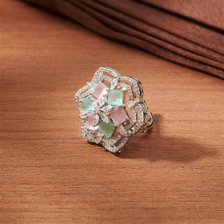 Cubic Zirconia Adjustable Ring With Rhodium Plating