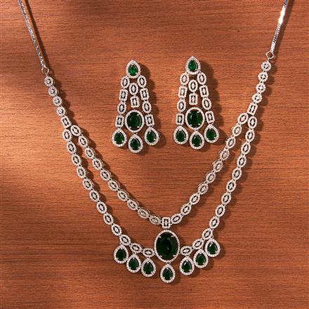Cubic Zirconia 2 Line Necklace With Rhodium Plating