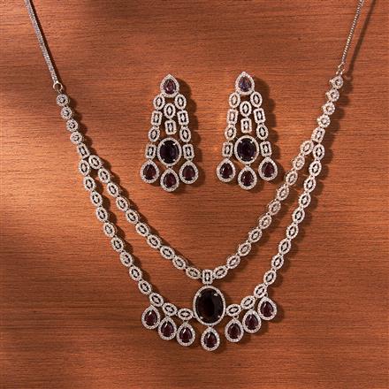 Cubic Zirconia 2 Line Necklace With Rhodium Plating