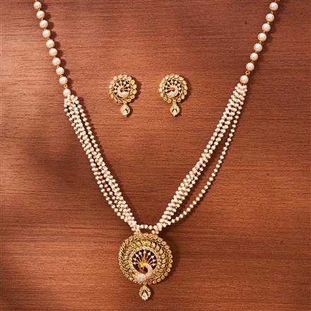 Cubic Zirconia Peacock Mala Necklace With Gold Plating