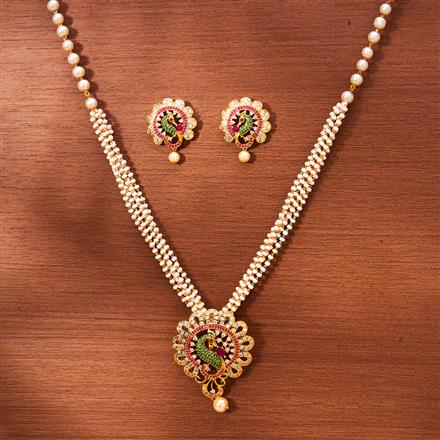 Cubic Zirconia Pearl Mala Necklace With Gold Plating