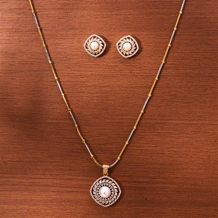 Cubic Zirconia Pearl Pendant Set With 2 Tone Plating