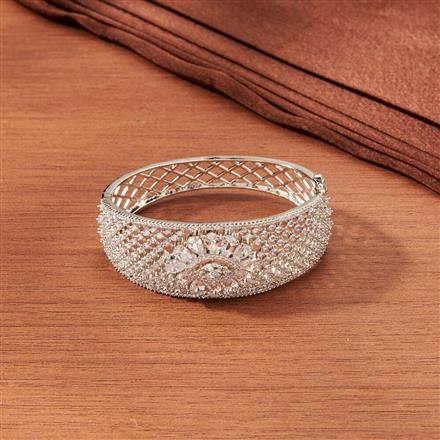 Cubic Zirconia Openable Kada With Rhodium Plating