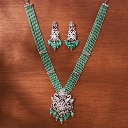 Cubic Zirconia Bandhai Necklace With Rhodium Plating