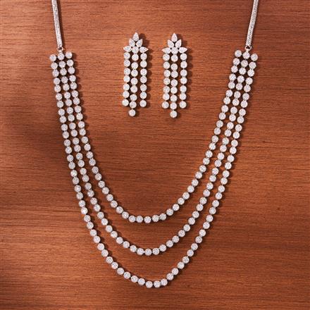Cubic Zirconia 3 Line Necklace With Gold Rhodium Plating