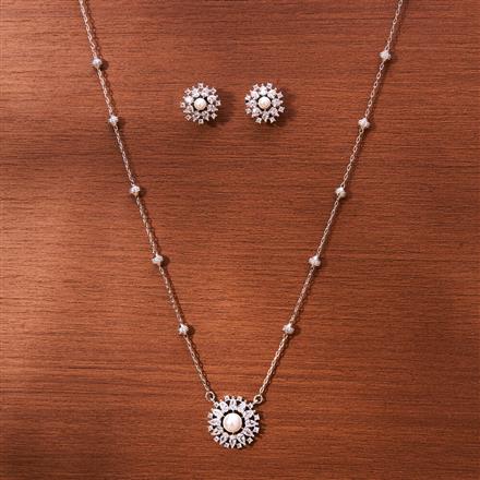 Cubic Zirconia Pearl Pendant Set With Rhodium Plating