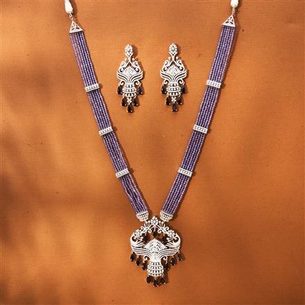 American Diamond Bandhai Mala Necklace With Rhodium Plating