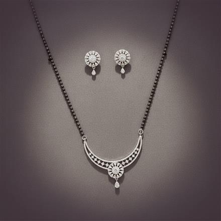 American Diamond Tanmaniya Mangalsutra With 2 Tone Rhodium Plating