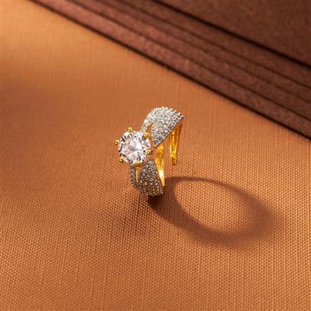 American Diamond Adjustable Ring With 2 Tone Rhodium Plating