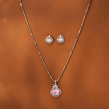 American Diamond Classic Pendant Set With Rhodium Plating