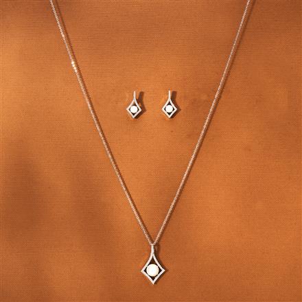 American Diamond Moti Pendant Set With 2 Tone Rhodium Plating