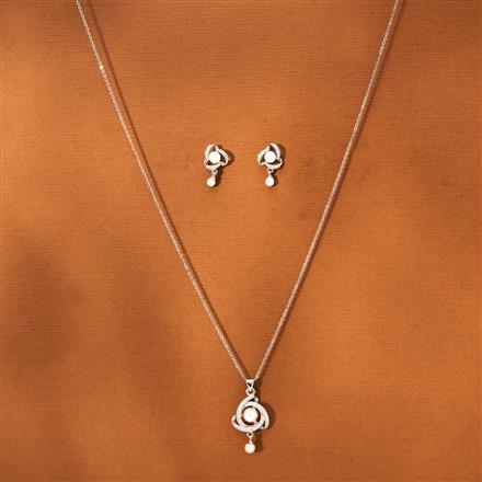 American Diamond Pearl Pendant Set With 2 Tone Rhodium Plating
