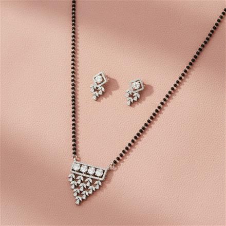 American Diamond Tanmaniya Mangalsutra With 2 Tone Rhodium Plating