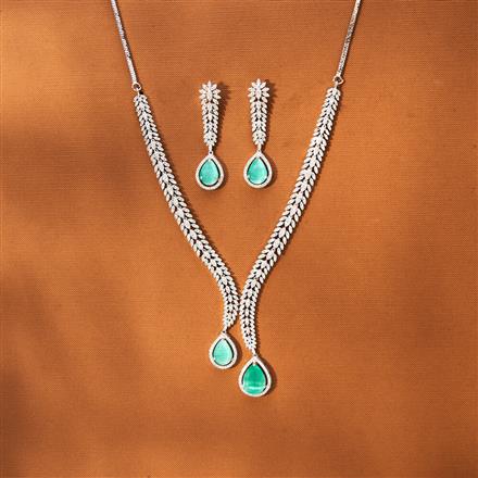 Cubic Zirconia Classic Necklace Set With Rhodium Plating