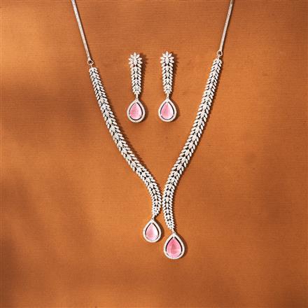 American Diamond Classic Necklace With Rhodium Plating