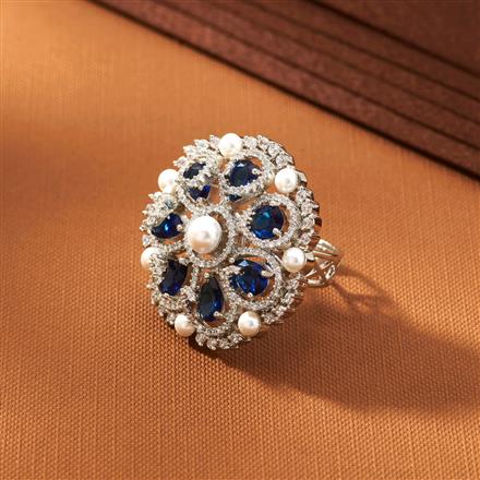 American Diamond Moti Ring With Rhodium Plating