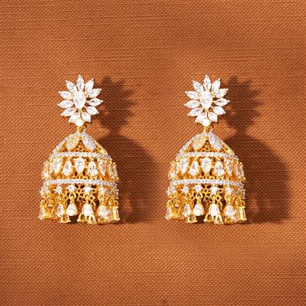 American Diamond Classic Jhumki With 2 Tone Rhodium Plating