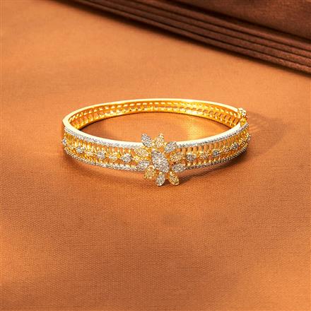 Cz Openable Kada With Rhodium 2 Tone Plating