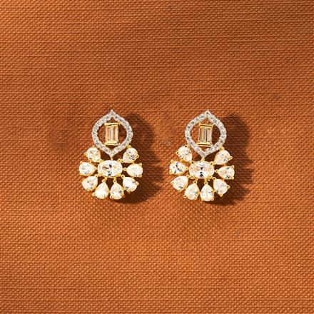 Cz Short Earring With Rhodium 2 Tone Plating