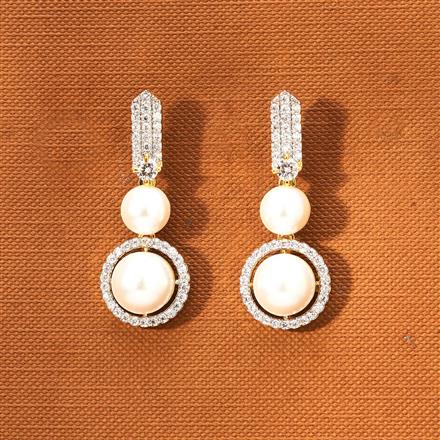 Cz Pearl Earring With Black Rose Rhodium 2 Tone Plating