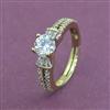 Cz Adjustable Ring With Mehndi 2 Tone Rhodium Plating