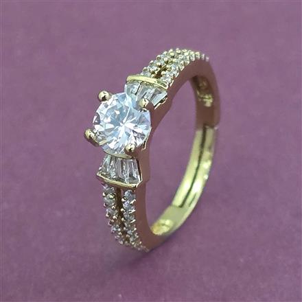 Cz Adjustable Ring With Mehndi 2 Tone Rhodium Plating