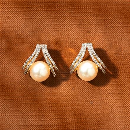 Cz Pearl Earring With Black Rhodium 2 Tone Plating
