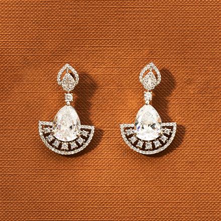 Cz Short Earring With Rhodium Plating
