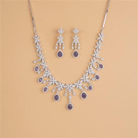Cubic Zirconia Classic Necklace Set With Rhodium Plating
