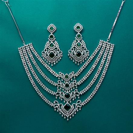 Cubic Zirconia Classic Necklace Set With Rhodium Plating