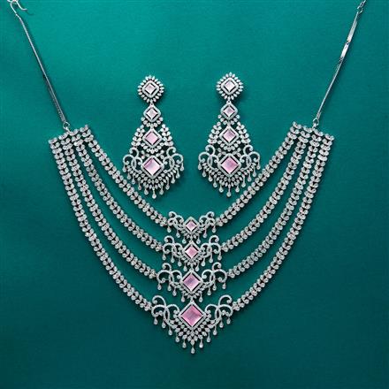 Cubic Zirconia Classic Necklace Set With Rhodium Plating