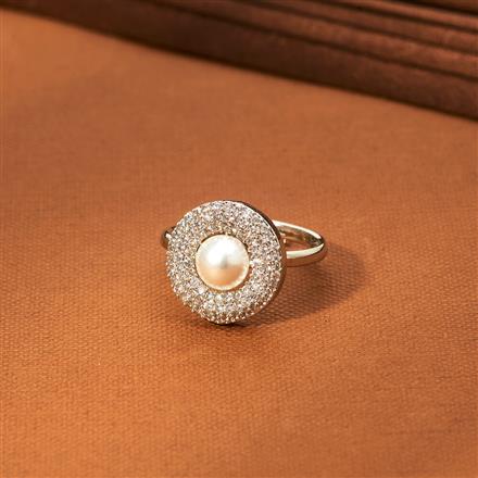 Cz Pearl Ring With Rhodium 2 Tone Plating