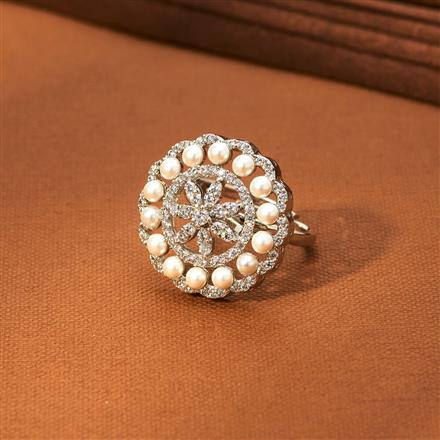 Cz Moti Ring With Rhodium 2 Tone Plating