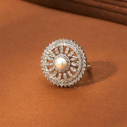 Cz Pearl Ring With Rhodium 2 Tone Plating