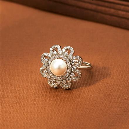 Cz Moti Ring With Rhodium 2 Tone Plating