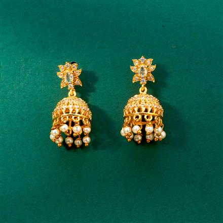 Cz Moti Jhumki With Gold Plating