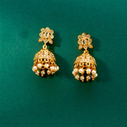 Cz Pearl Jhumki With Gold Plating