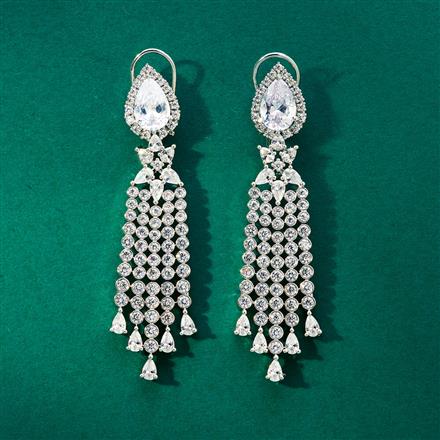 Cz Classic Earring With 2 Tone Rhodium Plating