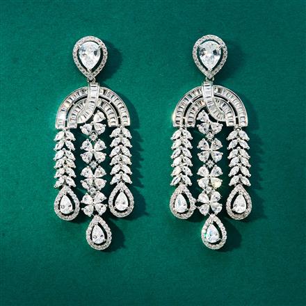 Cz Classic Earring With 2 Tone Rhodium Plating