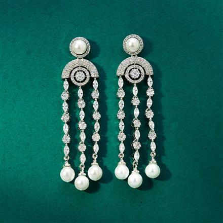 Cz Pearl Earring With 2 Tone Rhodium Plating